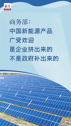 商务部:中国新能源产品广受欢迎是企业拼出来的,不是政府补出来的